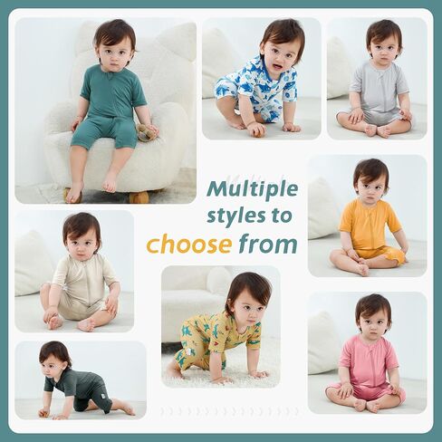MICHLEY Baby Bamboo Viscose Short Sleeve Summer Romper 2 Pack, Unisex Newborn Zipper Bodysuit Toddler Clothes 0-24M in Kuwait