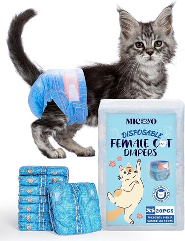MICOOYO Disposable Cat Diapers, Cat Diapers for Female Cats with Ultra Stretchy, Puppy Diaper Super Absorbent, Fit for Cats in Heat or Incontinence, 20 Count Extra Small Size in Saudi Arabia