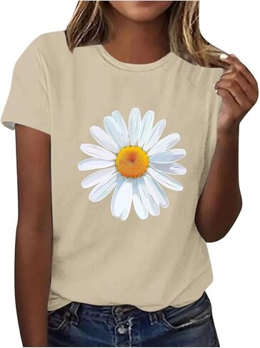 Womens T Shirts Short Sleeve Tees Sunflower Graphic Loose Summer Tops Casual Outdoor Camping Workout Going Out Tops in Kuwait