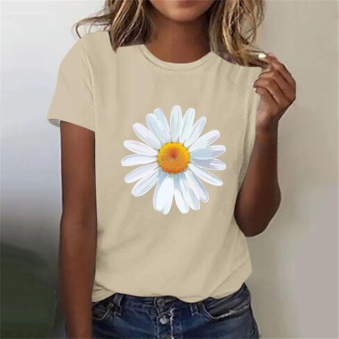 Womens T Shirts Short Sleeve Tees Sunflower Graphic Loose Summer Tops Casual Outdoor Camping Workout Going Out Tops in Kuwait