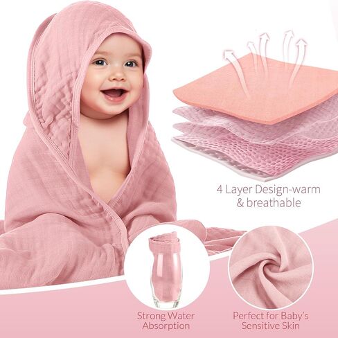 Preboun 4 PCS Muslin Rooded Baby مناشف الأطفال ، 32 "× 32" من منشفة حمام الحمام المولود حديثًا للقطن. in Saudi Arabia