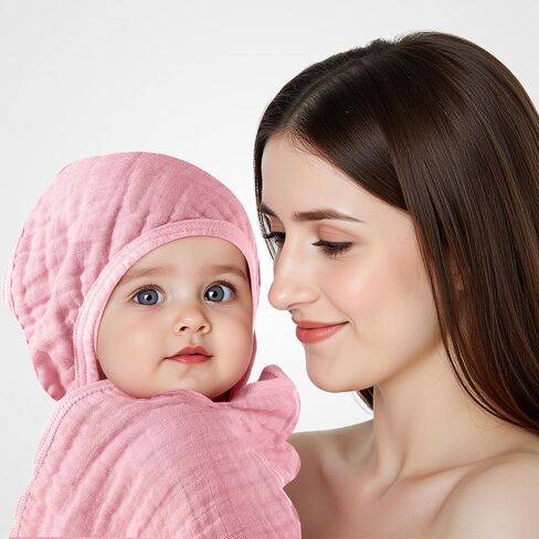 Preboun 4 PCS Muslin Rooded Baby مناشف الأطفال ، 32 "× 32" من منشفة حمام الحمام المولود حديثًا للقطن. in Saudi Arabia