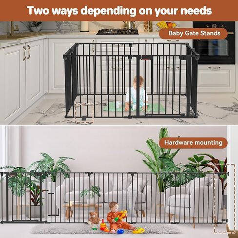 Baby Gate 27.5"-199" Extra-Wide Playpen with Stands, Play Yard Child Safety Fence, Dog Gate with Auto-Close Door, Double Locking System for Fireplace, Foldable 8 Panels, Black 29" Height in Saudi Arabia