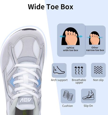 Womens Wide Toe Box Walking Shoes with Arch Support Plantar Fasciitis Tennis Sneakers Orthotic Shoes for Pain Relief in Saudi Arabia