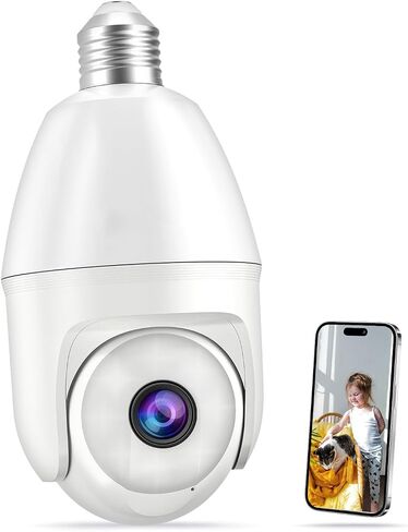 Light Bulb Security Camera -5G&2.4GHz 5MP HD WiFi 6 Home Baby Monitor, Security Cameras Wireless Outdoor Indoor, Night Vision, 2-Way Audio, PIR Mothion Detection and Alerts, Works with Alexa (White) in Saudi Arabia