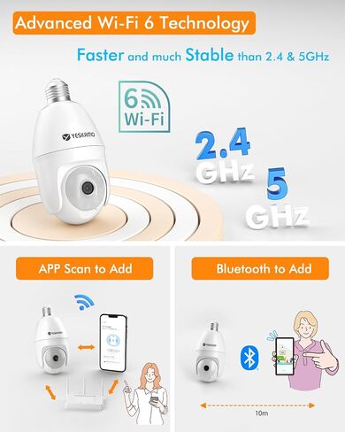 Light Bulb Security Camera -5G&2.4GHz 5MP HD WiFi 6 Home Baby Monitor, Security Cameras Wireless Outdoor Indoor, Night Vision, 2-Way Audio, PIR Mothion Detection and Alerts, Works with Alexa (White) in Saudi Arabia