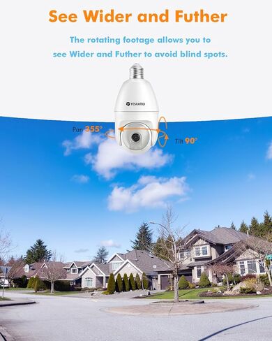 Light Bulb Security Camera -5G&2.4GHz 5MP HD WiFi 6 Home Baby Monitor, Security Cameras Wireless Outdoor Indoor, Night Vision, 2-Way Audio, PIR Mothion Detection and Alerts, Works with Alexa (White) in Saudi Arabia