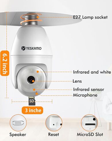 Light Bulb Security Camera -5G&2.4GHz 5MP HD WiFi 6 Home Baby Monitor, Security Cameras Wireless Outdoor Indoor, Night Vision, 2-Way Audio, PIR Mothion Detection and Alerts, Works with Alexa (White) in Saudi Arabia