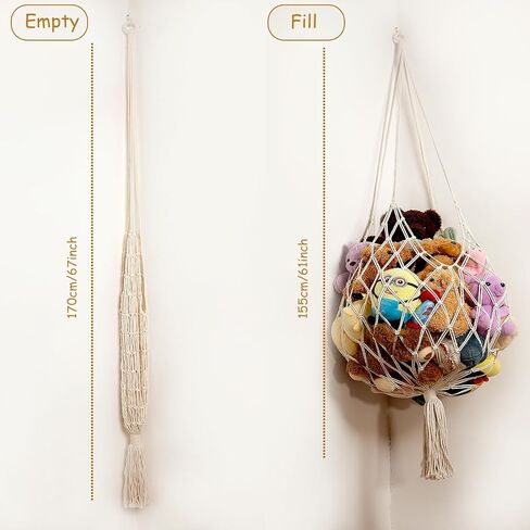 Stuffed Animal Storage Hammock Corner Hanging Net Stuffy Animal Hammock Macrame Toy Display Plush Toy Holder for Kid Bedroom Decor Boho Nursery Playroom Organizer (Cream) in Kuwait