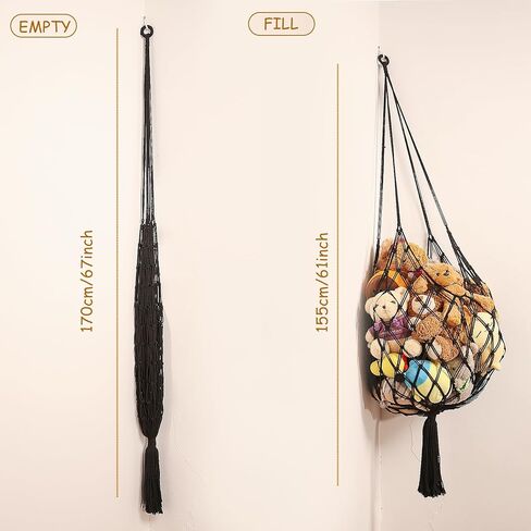 محشو بتخزين الحيوانات زاوية شنقا صافي حيوانات حيوان أرجوحة Macrame Display Plush Toy Holder for Kid Bedroom Decor Boho Playroom Playrizer (Cream) in Kuwait