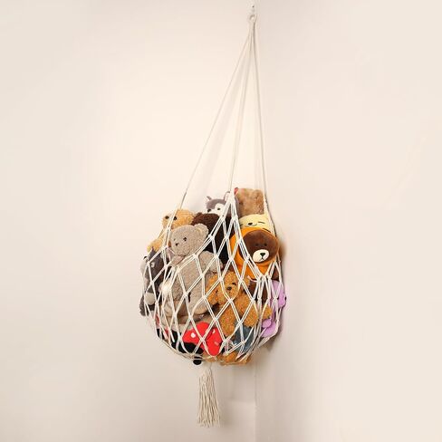 Stuffed Animal Storage Hammock Corner Hanging Net Stuffy Animal Hammock Macrame Toy Display Plush Toy Holder for Kid Bedroom Decor Boho Nursery Playroom Organizer (Cream) in Kuwait