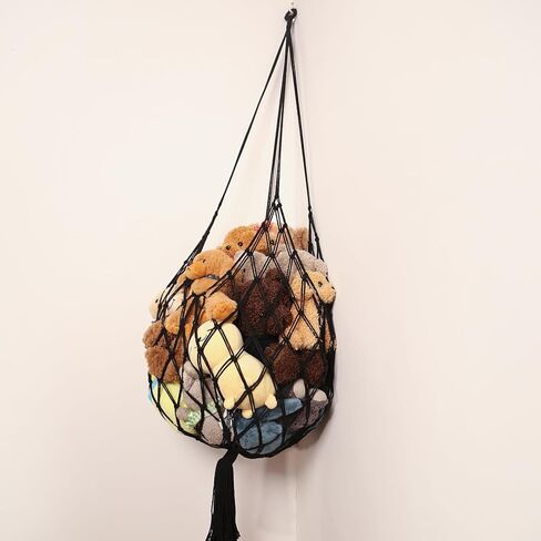 محشو بتخزين الحيوانات زاوية شنقا صافي حيوانات حيوان أرجوحة Macrame Display Plush Toy Holder for Kid Bedroom Decor Boho Playroom Playrizer (Cream) in Kuwait