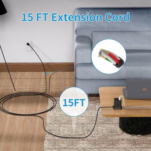 FDTEK Power Strip USB C, 4 Outlets 3 USB Ports 5 FT Extension Cord White in Kuwait
