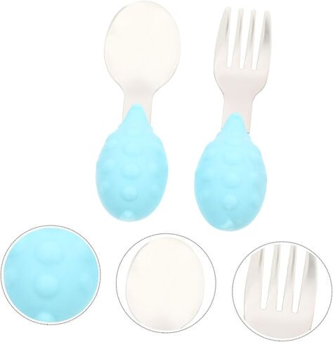 Garneck 1 Set Silicone Steel Spoon و Feeding Fork Safe سهل التنظيف لتصميم القنفذ الجذاب لتناول الطعام وتشجيع التغذية الذاتية in Saudi Arabia