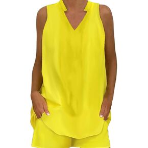 Two Piece Sets for Women Summer Cute Beach Vacation Shorts Sets Sleeveless Tank Top High Waisted Shorts with Pockets