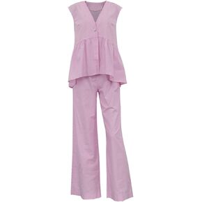 Pink 2 Piece Set Casual Sleeveless Peplum Tops for Women Elastic Waist Pants Vacation Outfits Going Out Streetwear
