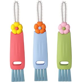 3 Pack 3-in-1 Cup Lid Cleaning Brush Set, Multifunctional Crevice Cleaner Tool for Bottle Gaps, Straw & Sealed Lid, Portable Brush for Food Storage Containers