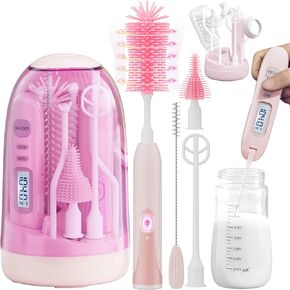 Electric Bottle Brush Cleaner,Rechargable Baby Bottle Brush with Thermometer,Drying Rack,Waterproof Baby Bottle Cleaner with Silicone Nipple Brush,Straw Brush (Violet)