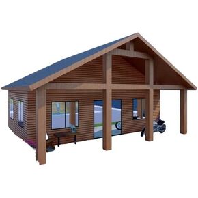952 sqft Tiny Studio Cabin Plans: Open Concept with Kitchen, Living Area, and Washroom - Brown Wooden Cabin Plans