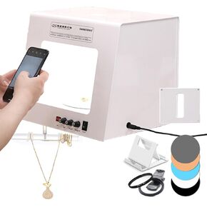 Professional Jewelry Photography Light Box Kit with 360° Electric Rotating Feature, 4pcs Fill Lights-Adjustable Brightness,Mini Photo Studio Softbox,support Jewelry Hanging or Placing,TB30