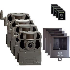 TACTACAM Reveal X Gen 2.0 LTE Cellular Trail Camera (4 PK) + Four SD Cards + 4 Steel Cases