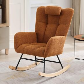 300lb Capacity Nursery Glider Rocker,Teddy Upholstered with Wood Legs for Living Room,Bedroom Nursery Includes Side Pockets