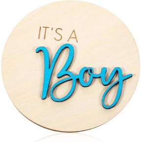 Gender Reveal Wooden Sign, It's a Boy Sign, Personalized Newborn Announcement Sign for Hospital, Baby Announcement Plaque, Wooden Birth Announcement Sign, Boho Gender Reveal Decor (Blue)