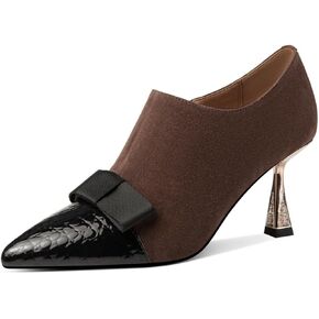 TinaCus Women's Pointed Toe Embossed Leather & Suede Leather Handmade Side Zipper Stiletto Heels Trendy Pumps Shoes