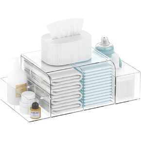 Acrylic Diaper Caddy, Clear & Detachable Diaper Stacker Holder Storage, Baby Changing Table Organizer for Baby Diapers, Wipes & Baby Accessories, Ideal for Changing Table with Spacious Capacity