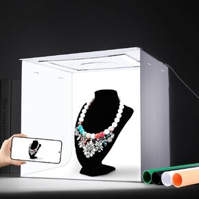 Mini Photo Studio Light Box, Portable Light Box Photography, 12"x12" Professional Dimmable Shooting Tent kit, 144 LED Lights (CRI >97) + 4 Photo Backdrops for Product Photography