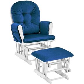 Pemberly Row Wood and Fabric Glider and Ottoman in White and Navy