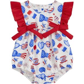 My First 4th of July Newborn Baby Girl Outfit Fly Sleeve Romper Onesie Toddler Infant Summer Clothes