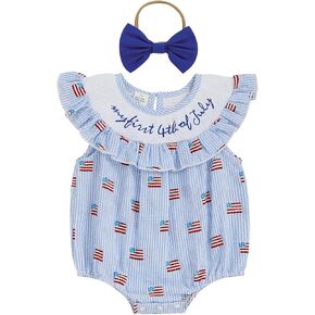 my first 4th Fourth of july baby girl outfits newborn American flag onesie usa bubble romper smocked outfit