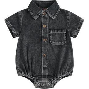 Emmababy Toddler Girl Denim Jumpsuit Short Sleeve Button Down Romper Jean Overalls Shorts Kids Summer Clothes Baby Denim Set