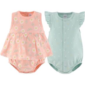 The Peanutshell Baby Girl Rompers 2 Pack - 100% Cotton Clothes and Dresses for Newborn, Infant and Baby Girls - Daisy
