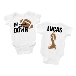 Football first birthday shirt or bodysuit Personalized first year down party theme baby boy or girl