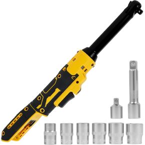 Cordless Electric Ratchet Wrench Set, 3/8" 20V Variable Speed Ratchet Wrench with 7 Sockets, 3" Extension Bar & 1/4" Adapter, Extended Tool Fit DCB200/DCB201/DCB203 for Car Home