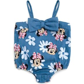 Disney Minnie Mouse Floral Baby Girls Chambray Bubble Romper Newborn to Infant Sizes (Newborn - 24 Months)