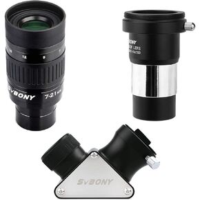 SVBONY 1.25 inches 90 Degree Zenith Mirror Diagonal Bundle with SV135 Telescope Eyepiece Zoom 7 to 21mm and 2X Barlow Lens 1.25 inch with M42 Thread