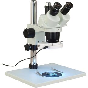 OMAX Trinocular 10X-30X Stereo Microscope on Wide Table Stand with 56-LED Ring Light