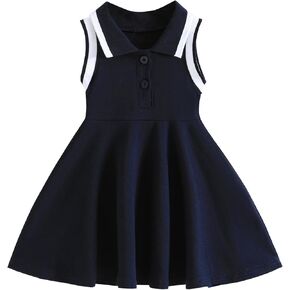 ESHOWEE Baby Girls Summer Casual Dress Toddler Sleeveless Ruffle Polo Collar Button Down Sporty Dresses Sundress 3M-3T