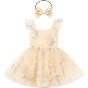 Kids Girls Birthday Party Dress Cake Crush Mesh Embroidered Floral Ruffle Tulle Tutu Romper Dress in Kuwait