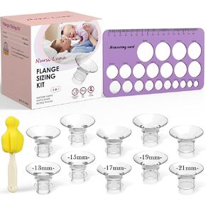 Flange Sizing Kit 3 in 1 with 8PCS Flange Inserts 14/16/18/20mm, Silicone Breast Pump Flanges Insert Kit for 24mm Electric Breast Pump, Pumping Breastfeeding Essentials Kit for New Mom