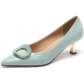 TinaCus Women's Genuine Leather Handmade Pointed Toe Decorated Loop Mid Kitten Heel Office Pumps Shoes