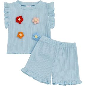 MA&BABY Toddler Girls Shorts Set Summer Sleeveless 3D Flower Tank Top and Shorts Summer T-Shirt 2-piece Outfit Clothes