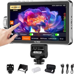 VILTROX DC-A1 2800 Nit Camera Monitor, 7 inch HD 1920x1080 IPS Touch Screen Camera Field Monitor with 4K HDMI 2.0 in/Out, 3D LUT, Focus Peaking, Video Assist, HDR Full Waveform, F550 Battery