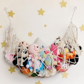 Stuffed Animal Hammock Corner, Plushie Net for Stuffed Animals Corner Large, Stuffed Animal Net or Hammock Macrame Display Plush Toy Wall Hanging Net for Stuff Animal Toy Storage(Cream)