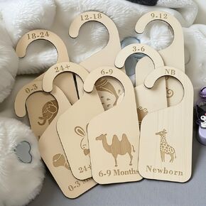 Baby Closet Dividers for Clothes Organizer, 8PCS Wooden Hangers for Baby Girl or Boy Clothes from Newborn to 24 Months (Cute animals)