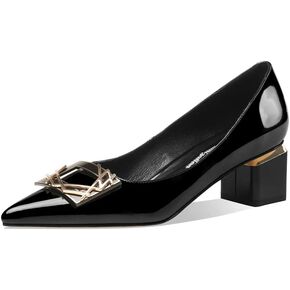 TinaCus Women's Glossy Patent Leather Handmade Clear Pointed Toe Low Block Heel Slip On Pump Shoes with Trendy Square Pattern