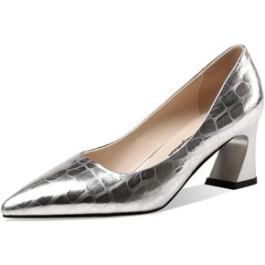 TinaCus Handmade Genuine Leather Women's Comfortable Spool Heel Pointed Toe Slip On Loafer Pumps